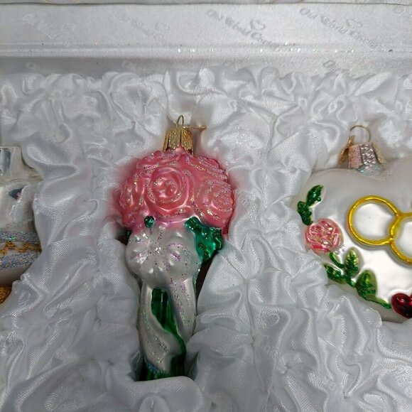 GDeBrekht Wedding Ornament Set 6 Pc Bride Groom Chapel Heart Glass Collectible - Picture 6 of 13